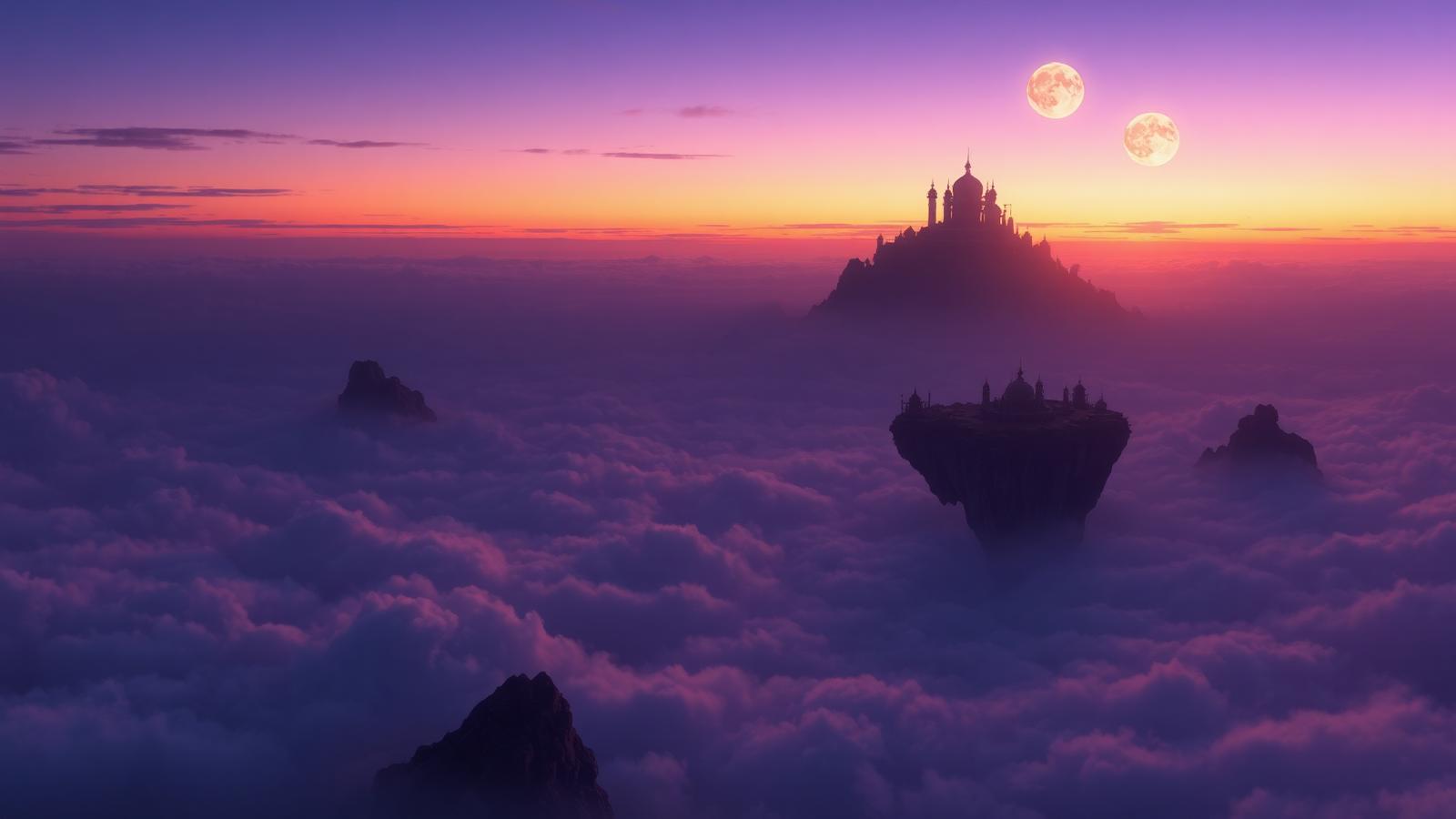 Floating islands at twilight